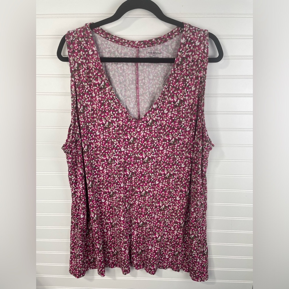 Lane Bryant Pink Sleeveless V-neck Printed Top Size 26/28 Women’s EUC
